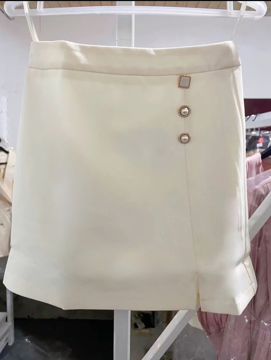 白色高腰半身裙女2021夏时尚百搭珍珠装饰...