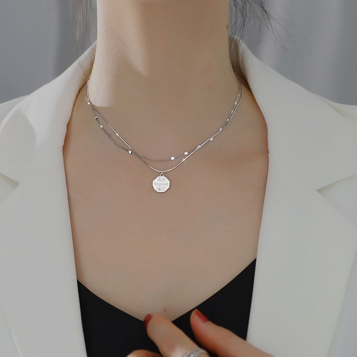韩国钛钢 项链女个性ins极简冷淡风时尚字...