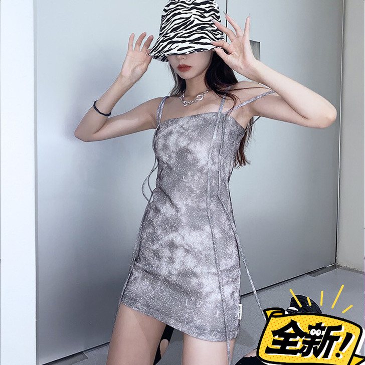 全新桥花一字肩吊带裙女甜辣风炸街连衣裙蹦迪...