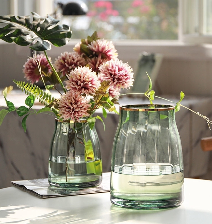 【清仓】全新北欧轻奢描金玻璃花瓶简约宽口花...