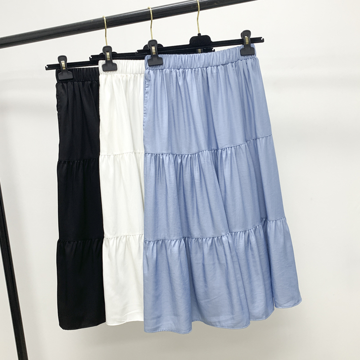 复古纯色中长款半身裙女夏季新款高腰显瘦蛋糕...