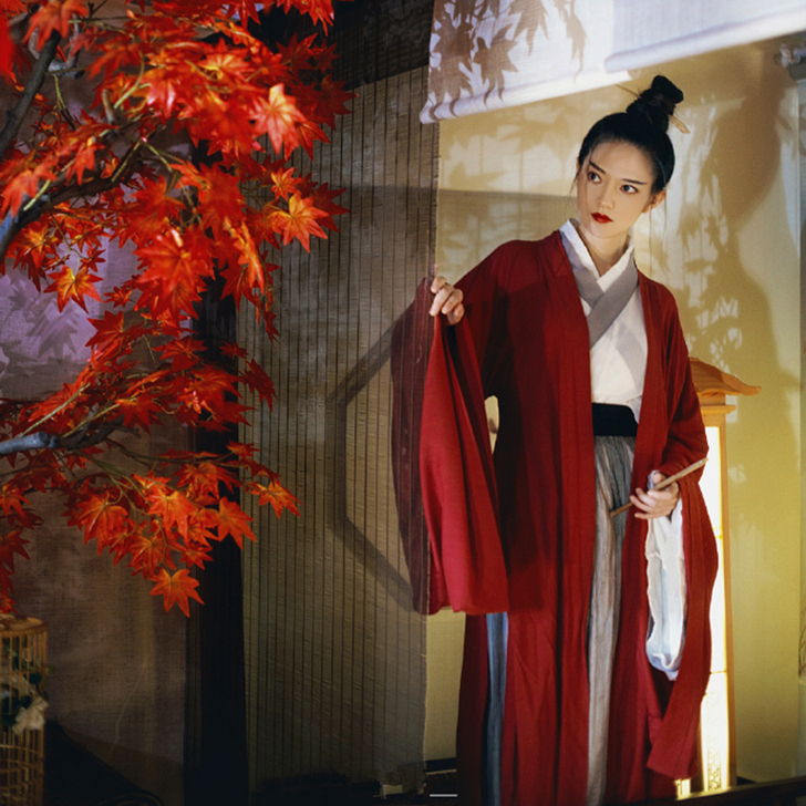 侠客汉服女古风红颜传统魏晋风红色齐腰襦裙广...