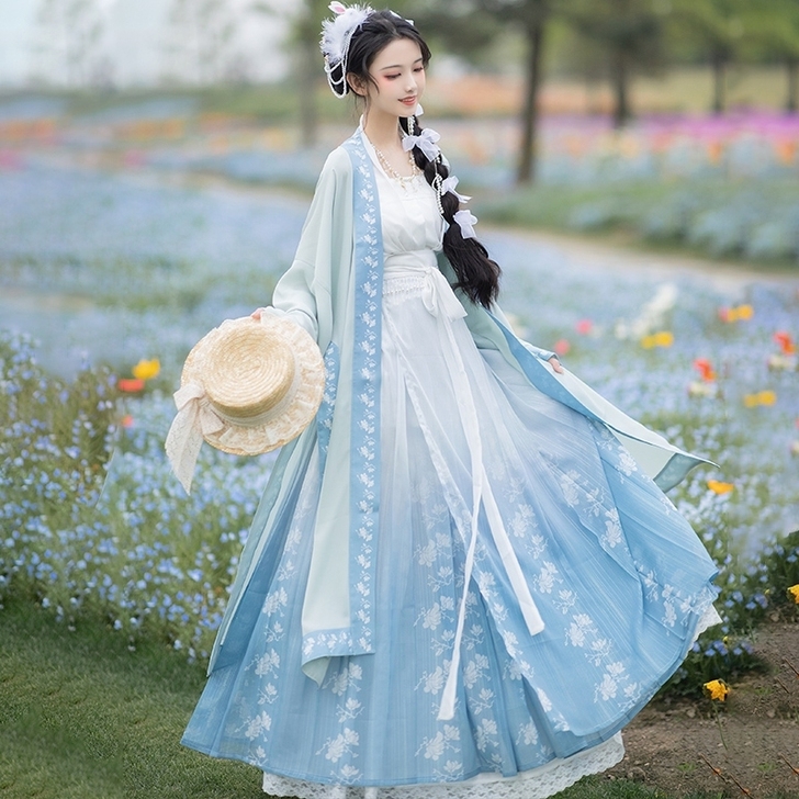 长安月下原创汉服玉兰宋制长褙子宋抹百迭裙改...