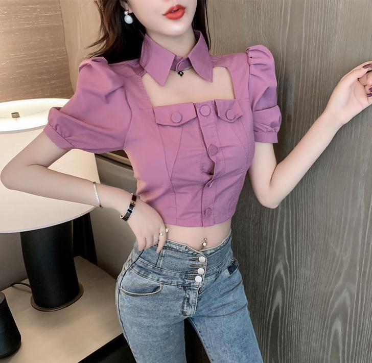 港味复古chic上衣法式设计感小心机镂空露...