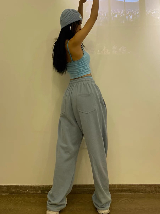 BLING GIRLS新品高腰宽松裤脚抽绳...