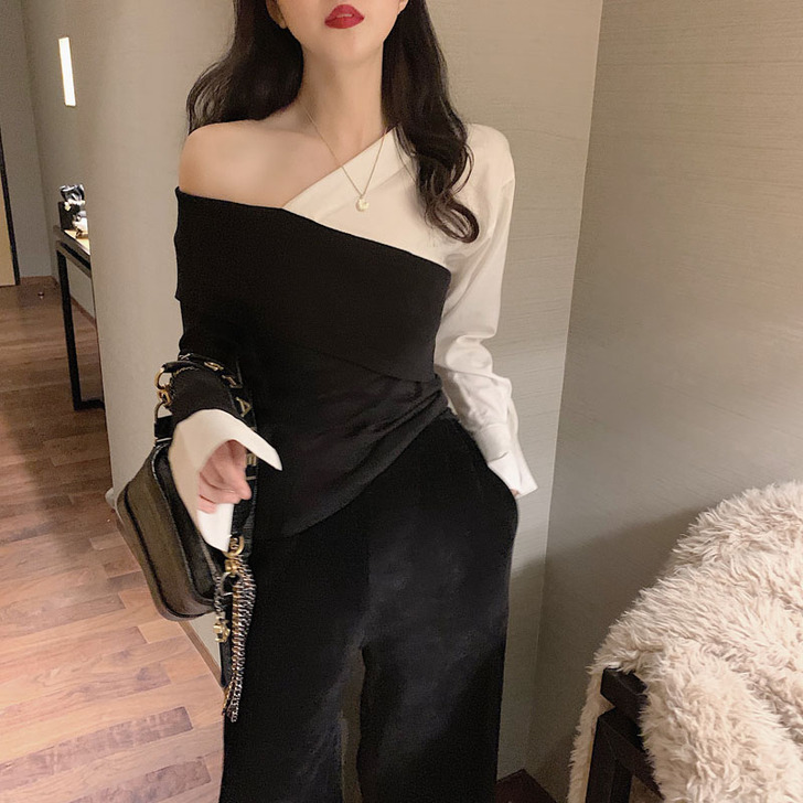 燕蔓风情 口袋巾拼接上衣t恤不规则