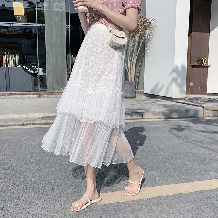 网纱蛋糕裙半身裙女2021春装新款百搭高腰...