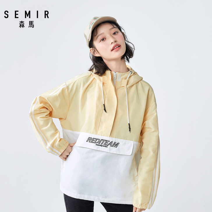 森马外套女2020春秋新款撞色拼接刺绣夹克...