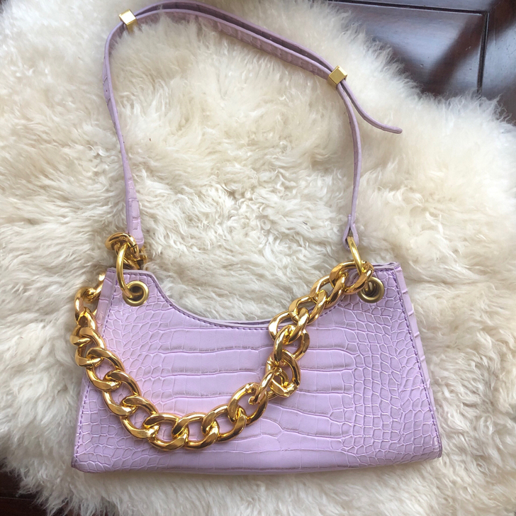 粗链条包鳄鱼纹女法棍腋下包