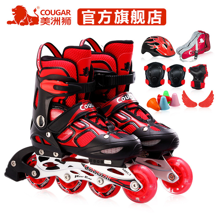 美洲狮轮滑鞋正品 溜冰鞋儿童全套装 可调 ...