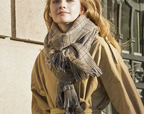 凌克羊毛围巾女冬季千鸟格子英伦两用披肩秋百...