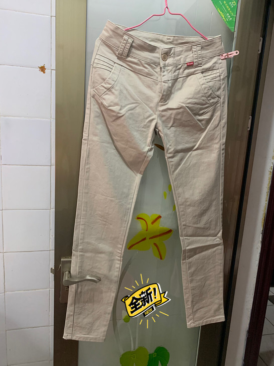 休闲修身长裤女，米白色   m码适合100...