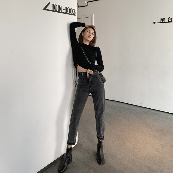 gshero 纽扣设计泫雅风老爹牛仔裤女初...