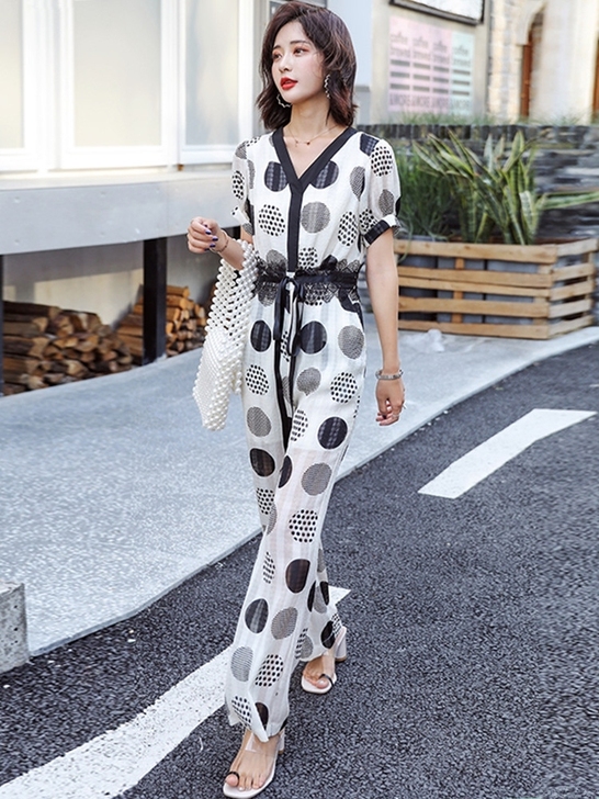 气质印花短袖连体裤女2021夏季新品女装不...