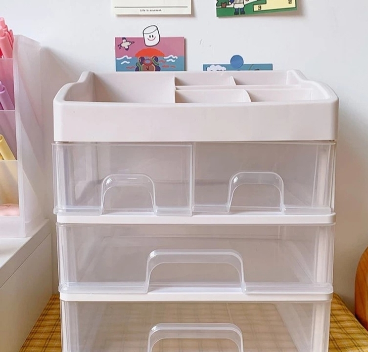 桌面收纳盒抽屉式塑料收纳抽屉式首饰盒透明整...