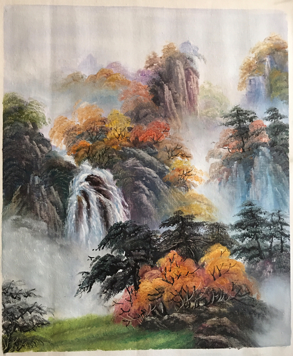 油画山水画作品 刀笔油画 0.6*0.5平...