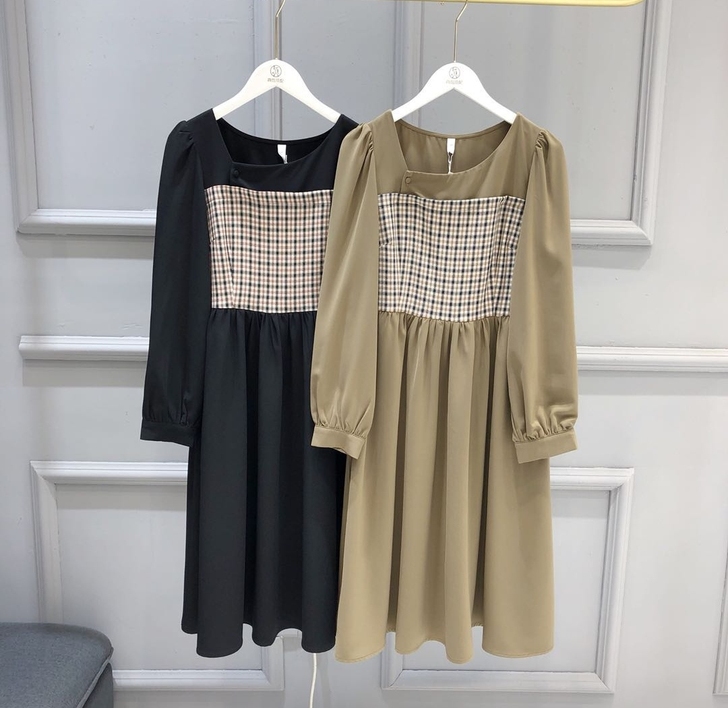 初秋咖色连衣裙L码全新