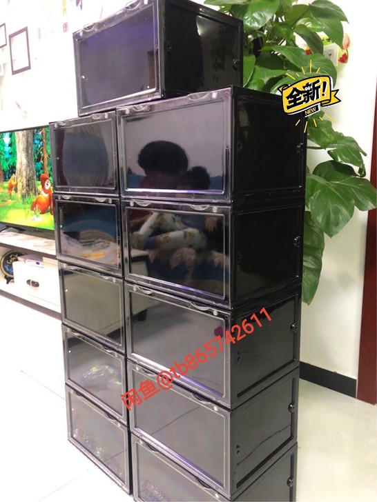鞋盒收纳盒透明鞋盒侧开磁吸鞋盒亚克力鞋盒防...