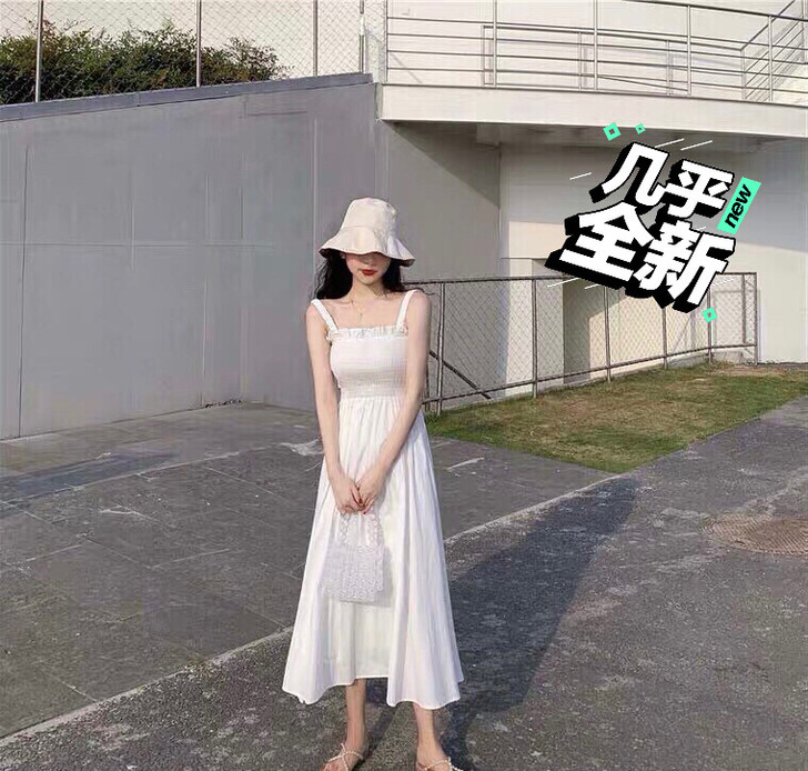 海伦公主白色吊带露背甜美连衣裙！实体店30...