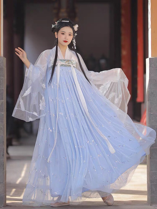 艺缕原创齐胸烫金六米大摆襦裙薄款传统大##...