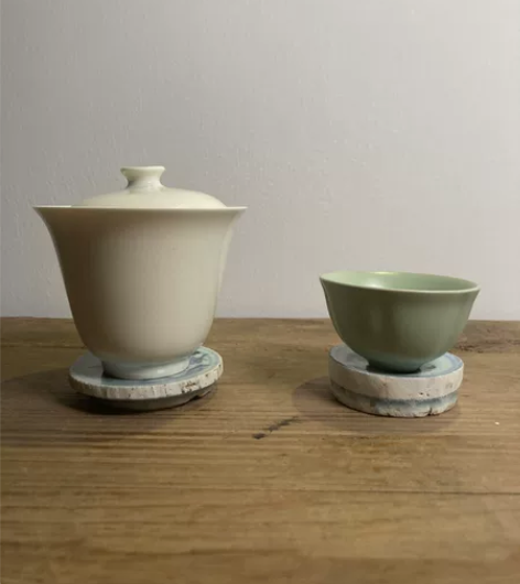 明代青花瓷片标本 茶托 壶承 手工打磨制作...