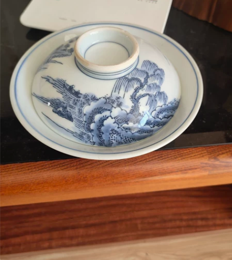 大尺寸手绘老茶碗，山水图案画工漂亮，个人收...