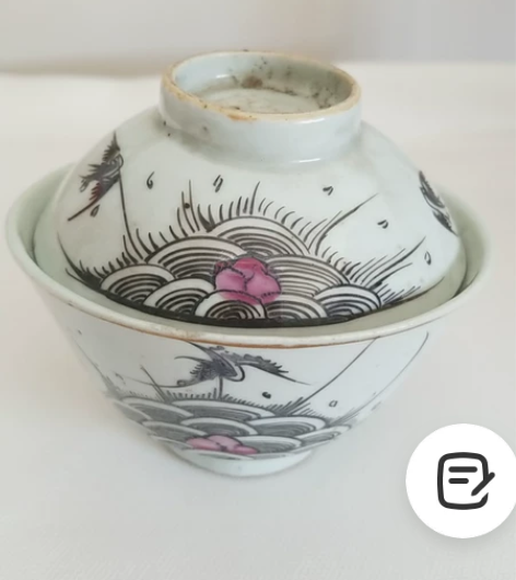 晚清民国时期海燕升平墨彩盖碗一套!品相如图...