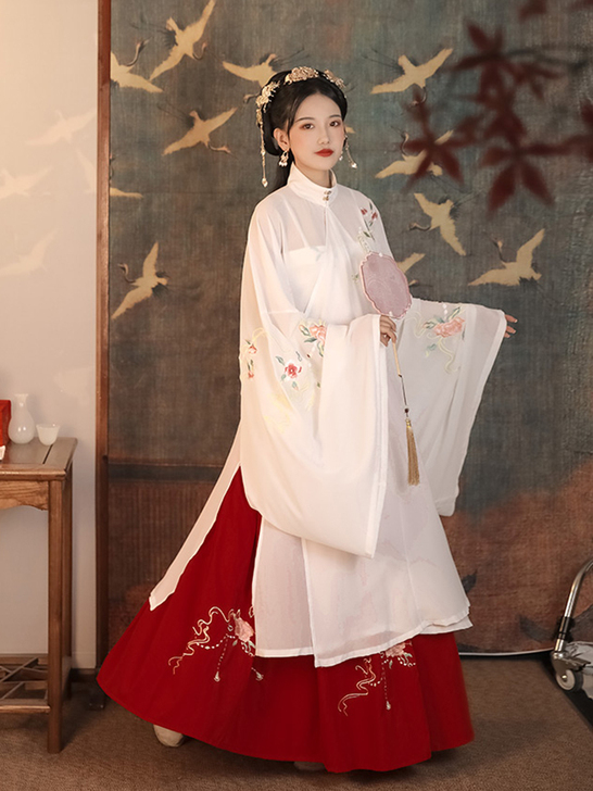 艺缕秋装2020年新款女明制立领长衫绣花明...