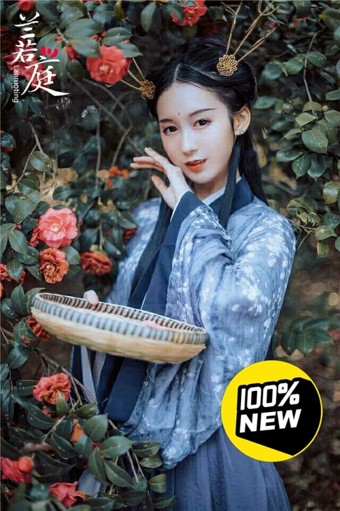 兰若庭[蓝隐]魏晋风广袖交领印花齐腰汉服四...