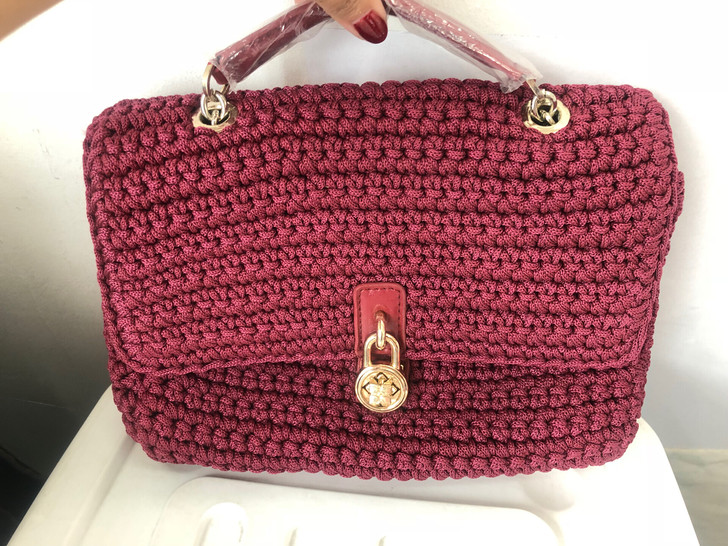 红色针织包手拎包单肩包