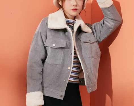 诗曼朵2017冬季新款韩版灯芯绒毛绒撞色翻...
