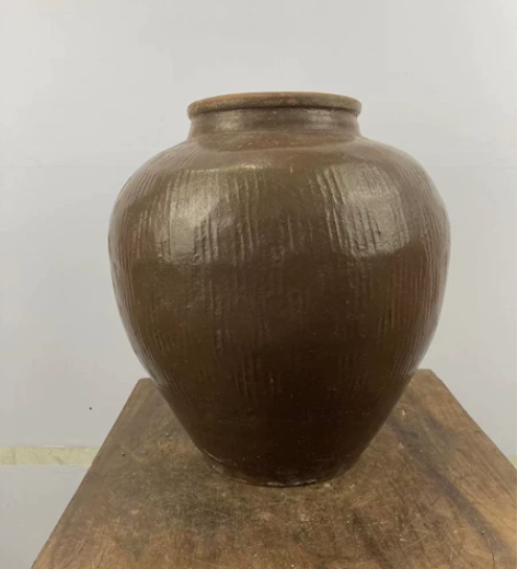 民俗陶罐，藤条纹，空间美物 高32cm宽2...