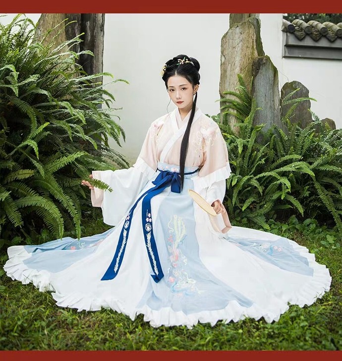 凤于牡丹 墨子研汉服女晋制交领半袖齐腰襦裙...