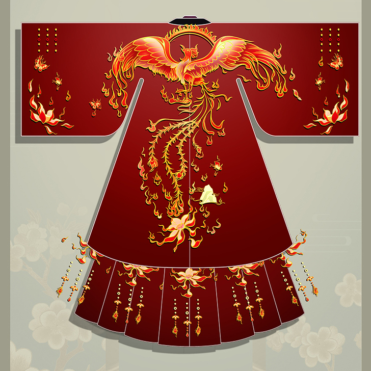 艺缕原创汉服【朱雀】上古披风交领套装重工刺...