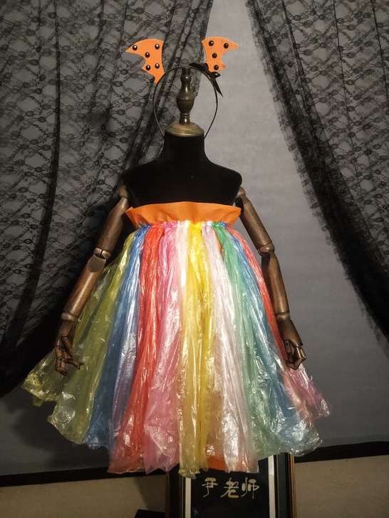 尹设计 儿童彩虹公主裙舞台走秀亲子环保服手...