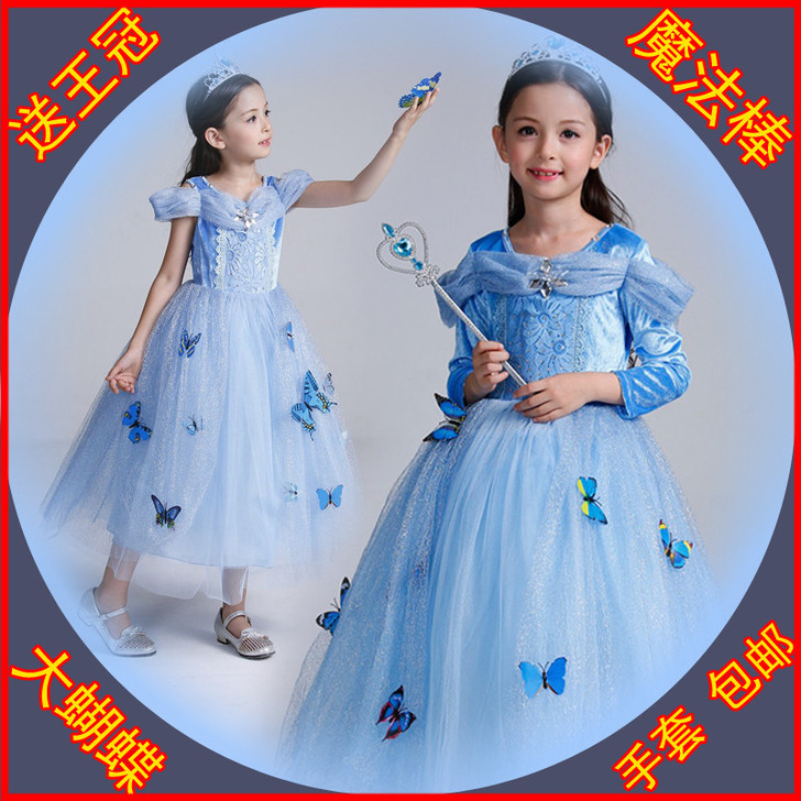 儿童灰姑娘公主裙演出服cos冰雪奇缘睡美人...