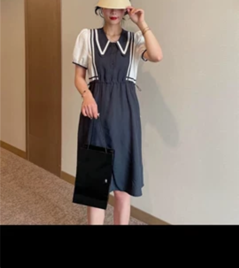 全新法式裙，小翻领撞色学院风连衣裙，质量超...