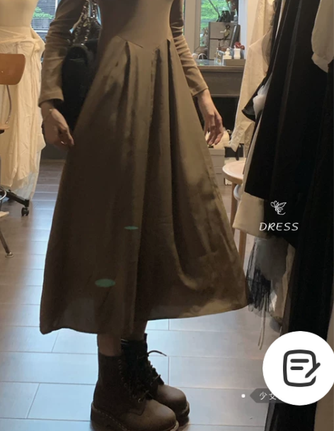 少女凯拉法式一字肩连衣裙女秋装新款高级感长...