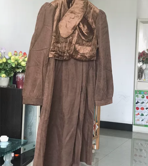 秋冬咖色法式轻复古连衣裙假两件戴围巾 这个...