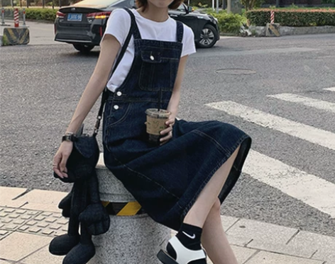 复古牛仔背带裙女小个子夏季新款法式收腰显瘦...