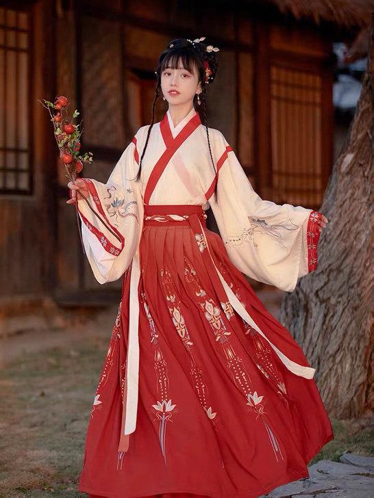 艺缕原创汉服女半生莲秋冬交领晋制齐腰襦裙日...