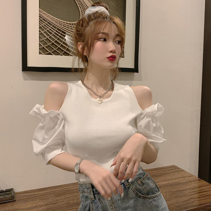 夏天洋气小众设计感港味百搭修身短袖怪味少女...