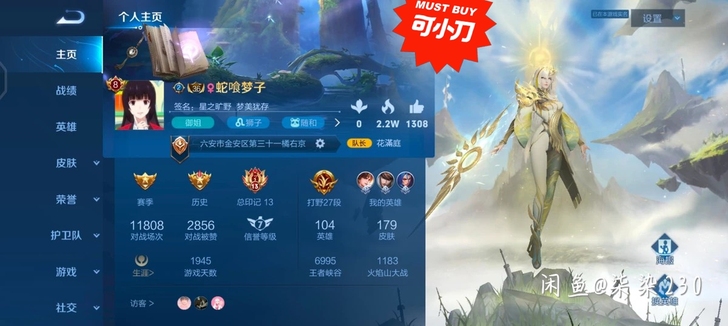 王者账号，一典藏.皮肤还行。