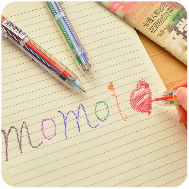 创意文具 可爱多色圆珠笔 透明杆多功能按动...