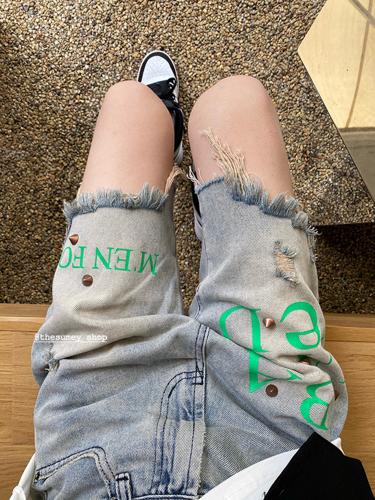 THESUMEY2021夏季复古牛仔短裤女...