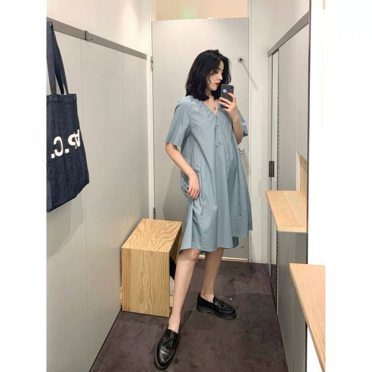 雾霾蓝连衣裙 32码