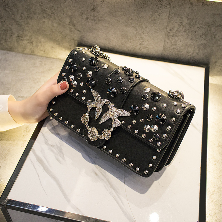 香港代购真皮燕子包包女2019新款斜挎链条...