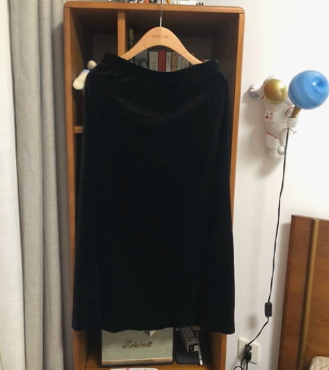 实体购入 早秋赫本丝绒高腰松紧中长裙通勤百...