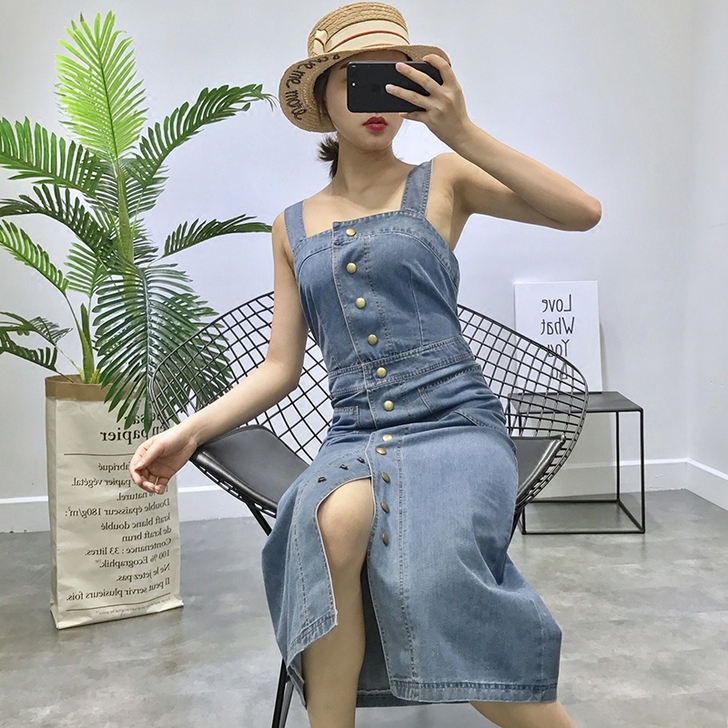 裙子女2017新款 复古单排扣连衣裙女夏高...