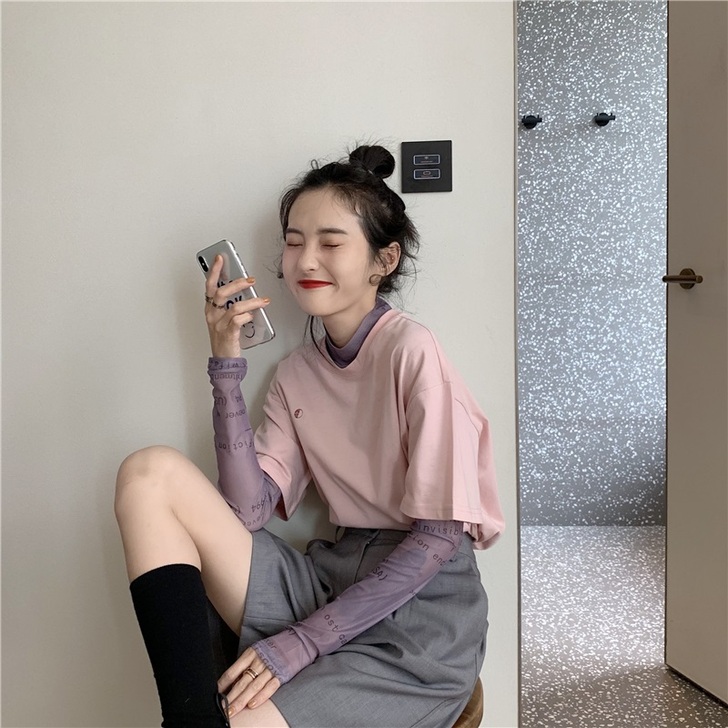 2021夏装泫雅风网纱上衣短袖T恤洋气减龄...